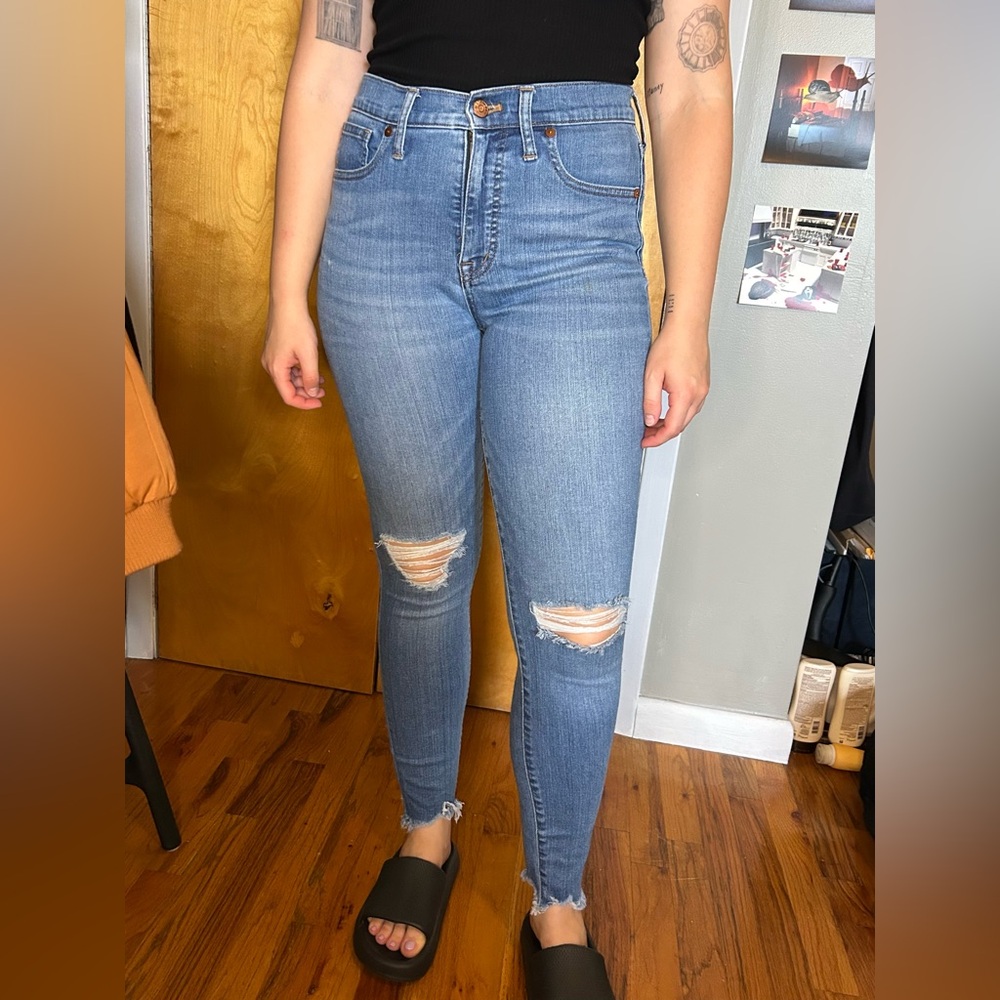 Madewell High Rise Ripped Blue Jeans